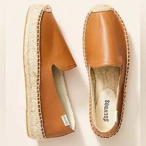 Soludos Espadrilles Camel Brown Leather Summer Platform Slip On Sandal | Size 8